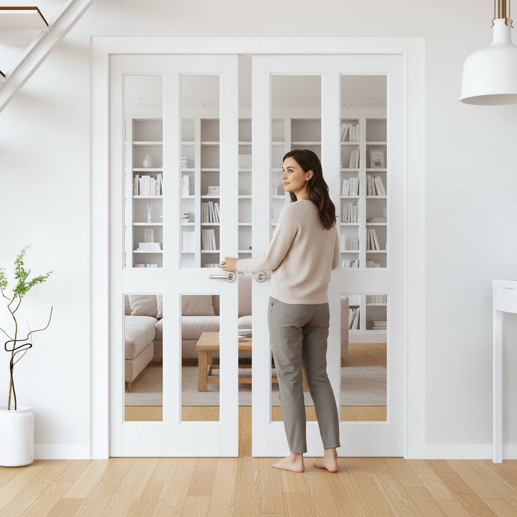 Internal White Primed 4 Panel Door Pair - Elegant Design