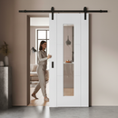 Internal White Primed Sliding Door Set with Clear Glass Pane