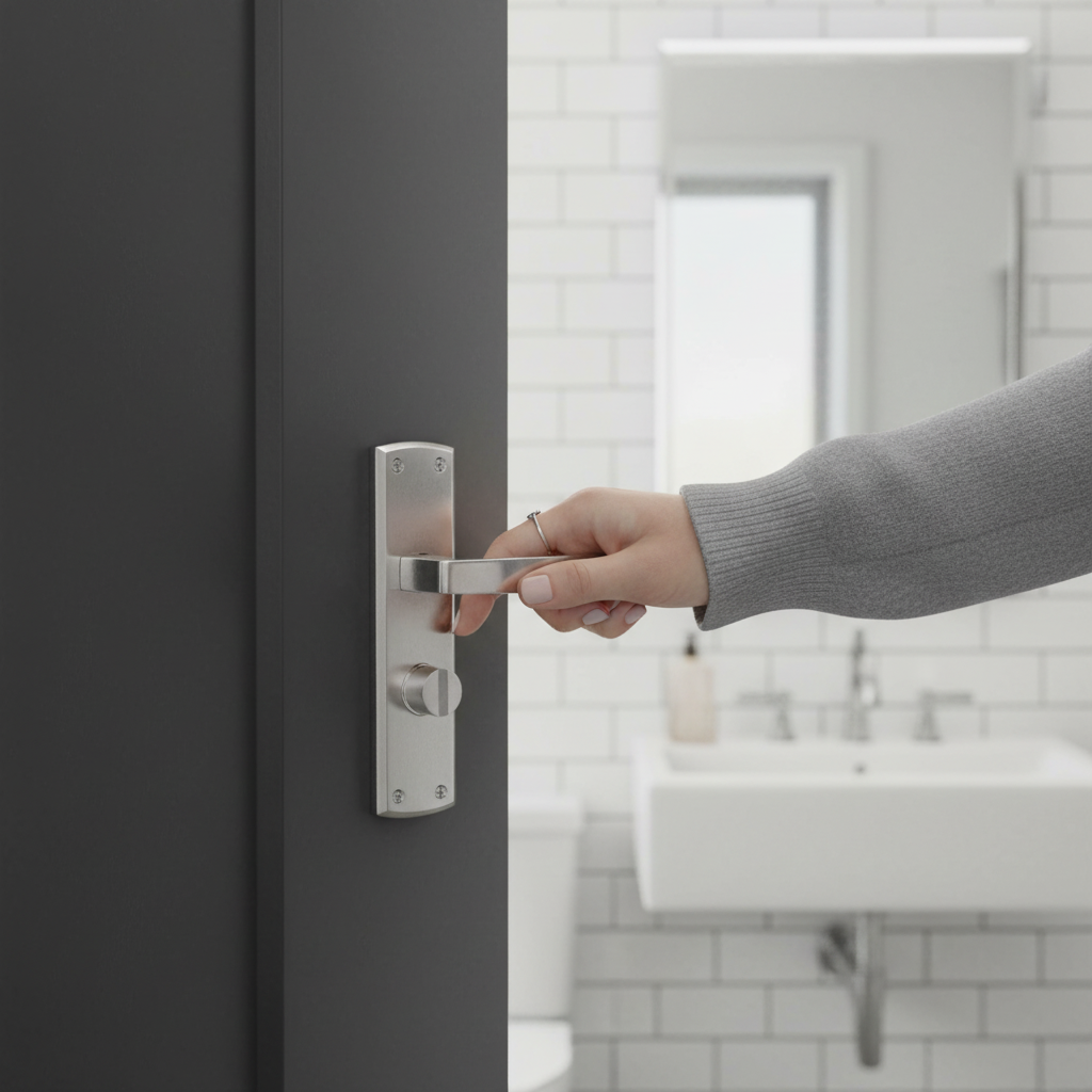 Bathroom Door Handle Set with Polished and Satin Chrome L...