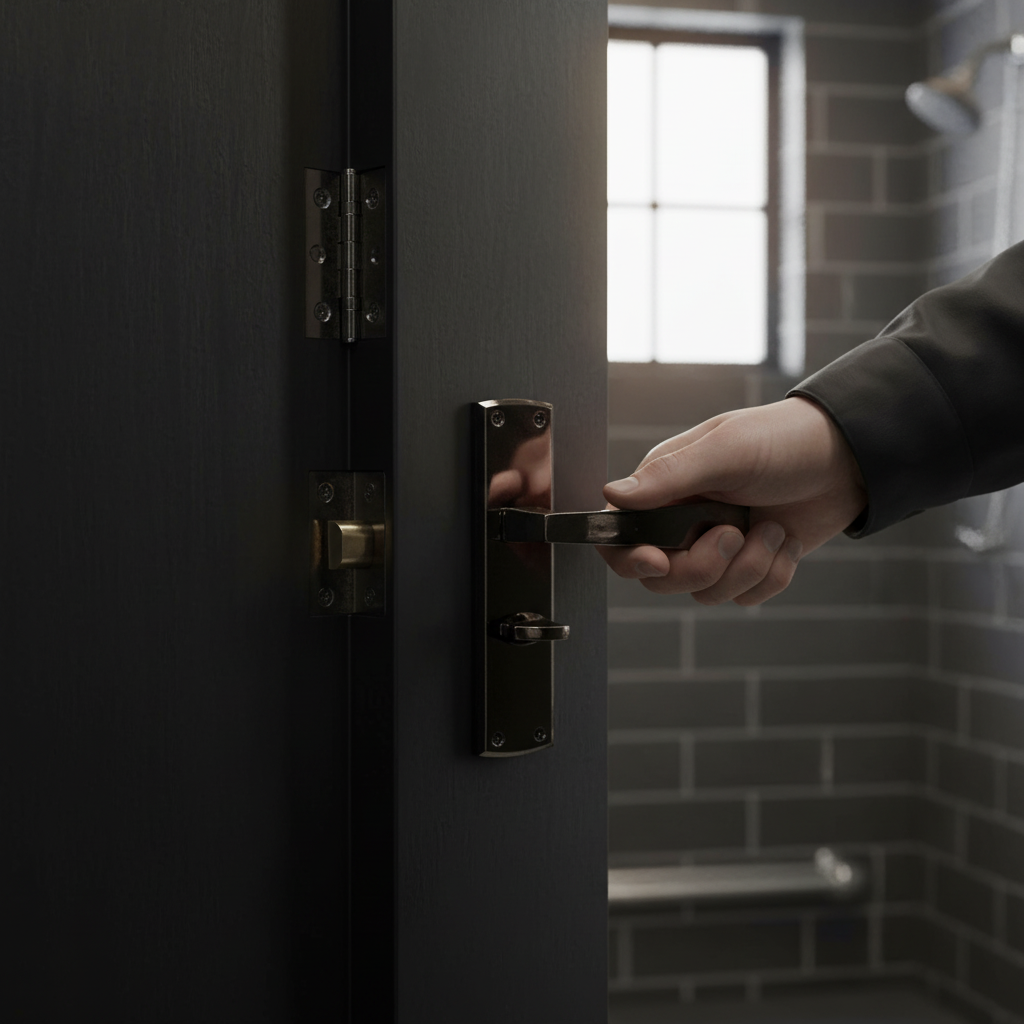 Bathroom Door Handle Set with Black Nickel Lever and Priv...