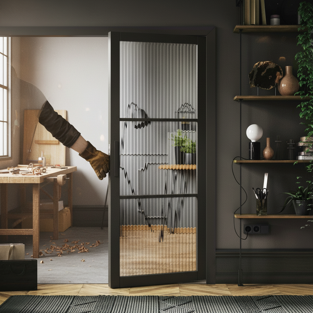 Premium Internal Primed Industrial 2.0 Lifestyle Door with Clear Reeded Glass and Protective Basecoat Finish