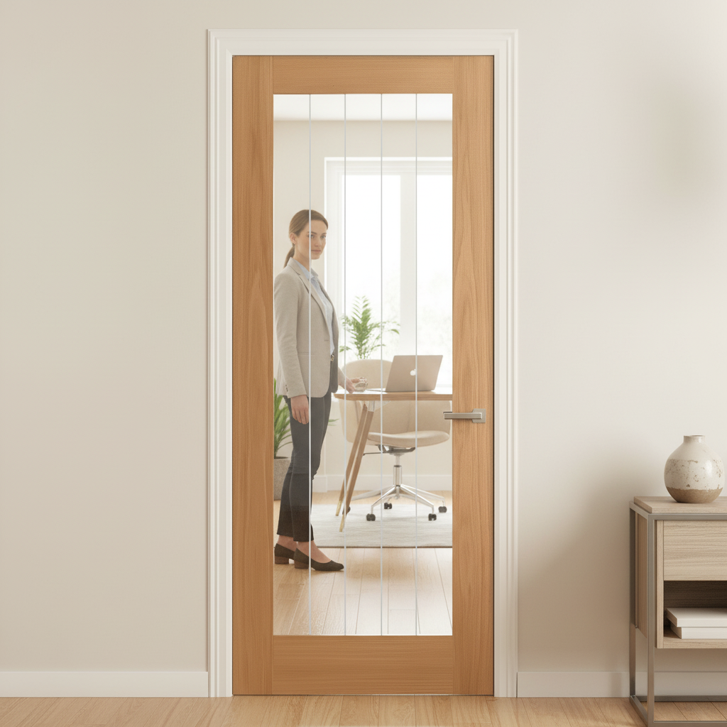 Premium Made-to-Measure Internal Oak Glazed Door with Obscure Lined Clear Glass - Custom Sized for Perfect Fit