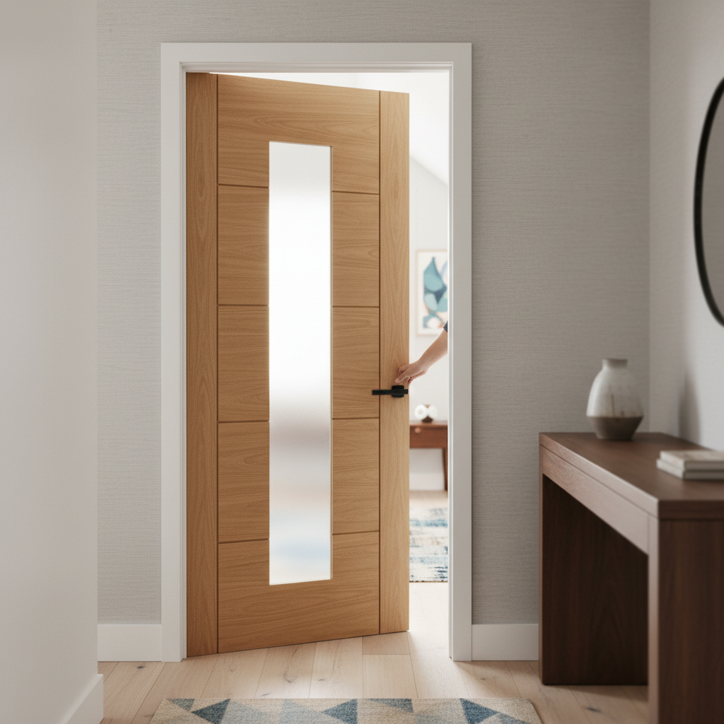 Premium Made-to-Measure Oak Internal Door with Obscure Glass for Privacy and Natural Light, Custom Sizes Available