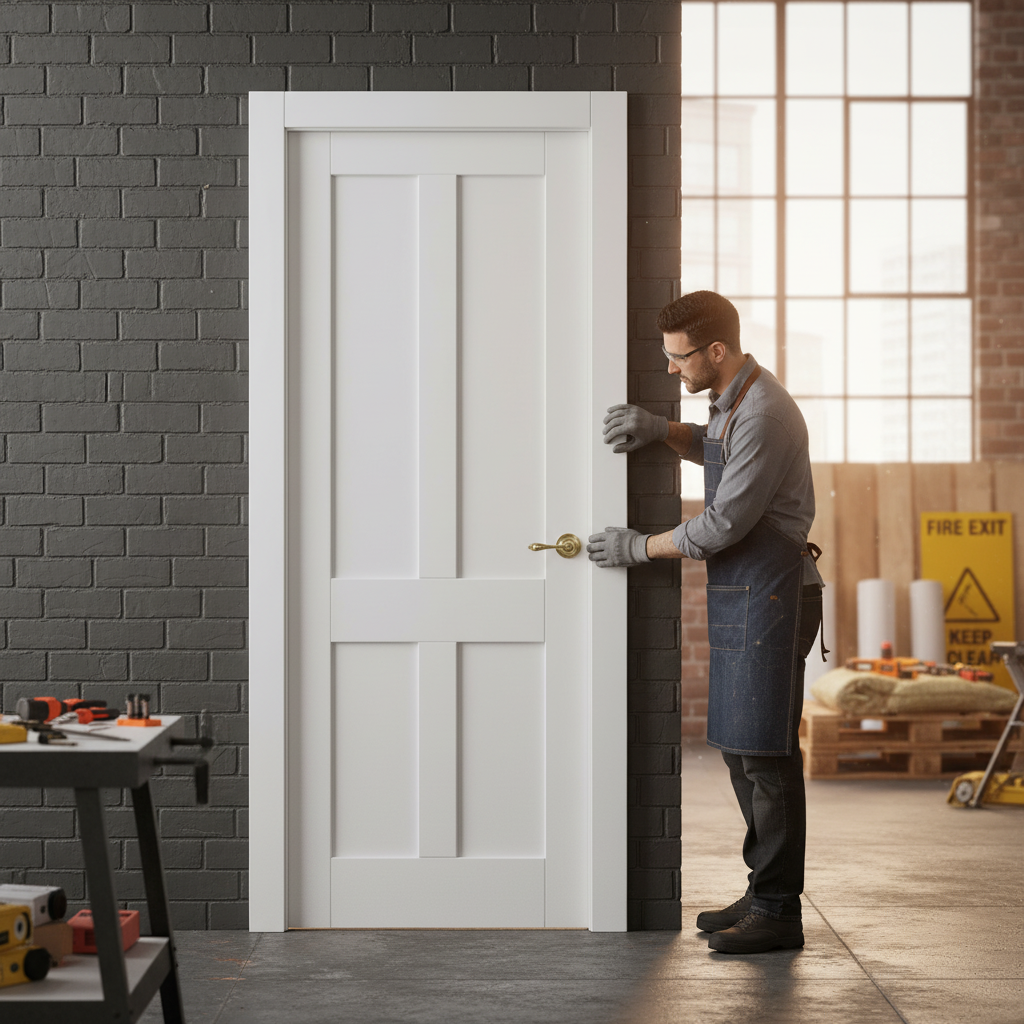 Internal Primed Flat Victorian Shaker 4 Panel FD30 Fire Door