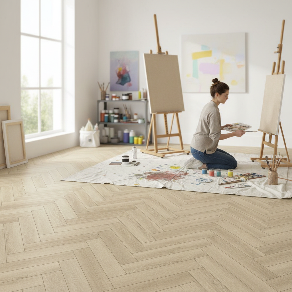 Premium Embossed Rigid Core Vinyl Flooring in Herringbone Design - 5mm Thickness with Durable Wear Layer and Sound Insulation