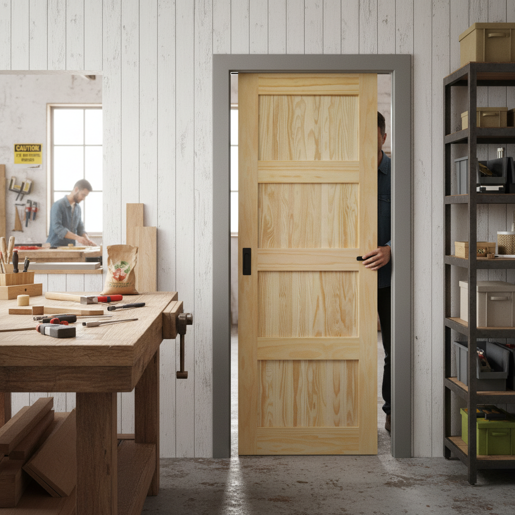 Premium Unfinished Internal Shaker 4 Panel Framed Pocket Door Set with Space-Saving Mechanism