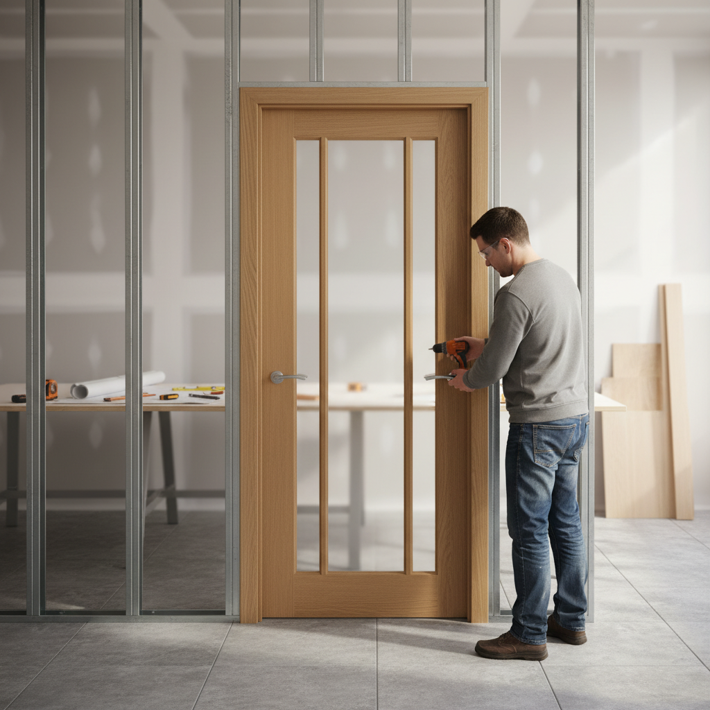 Premium Made-to-Measure Oak Internal Door with 3 Light Obscure Glass Design for Natural Light and Privacy