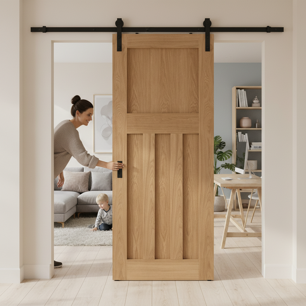 Unfinished Oak Internal 1930's DX 4 Panel Sliding Door