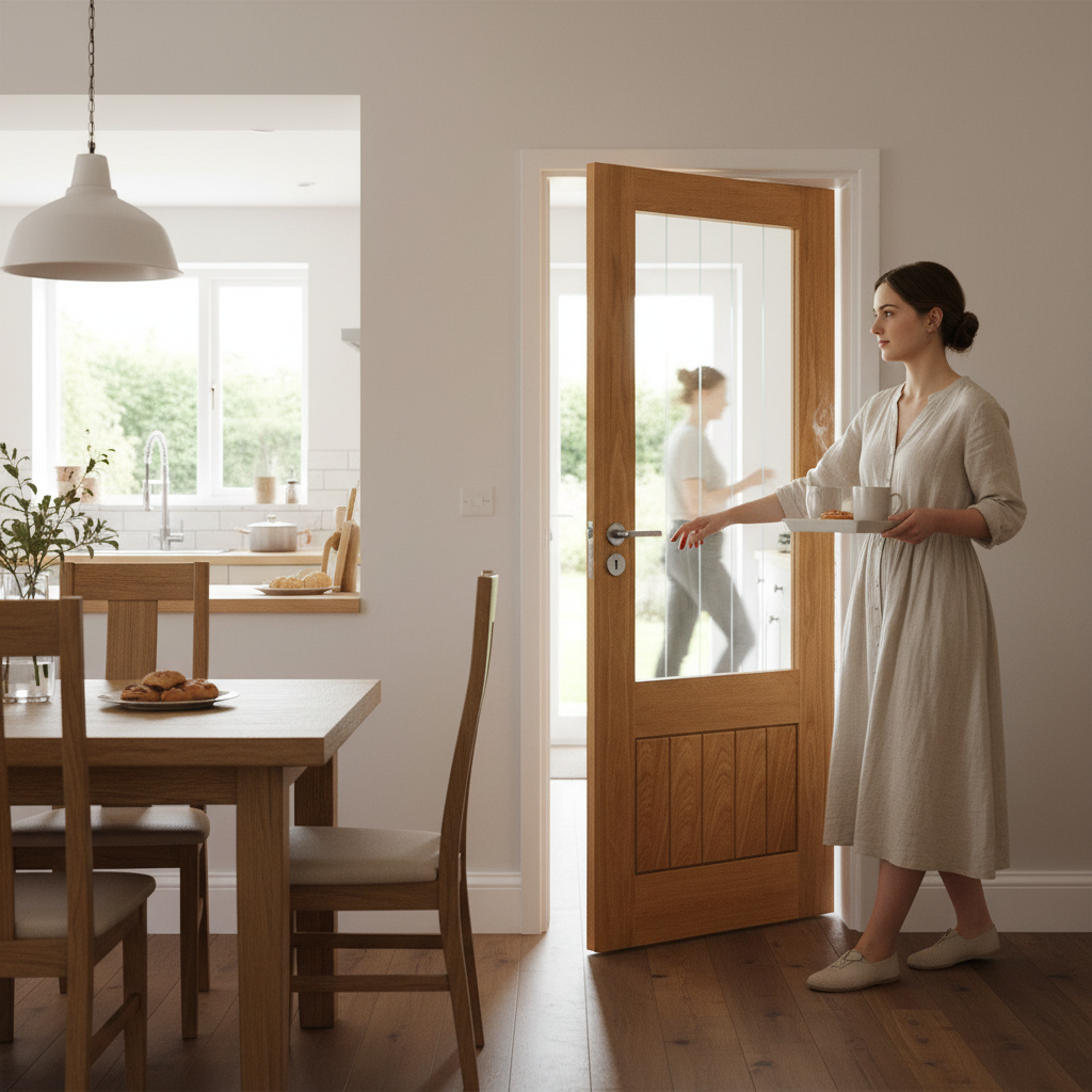 Premium Internal Fully Finished 1 Panel 1 Light Obscure Glass Made-to-Measure Door - Bespoke Oak Design for Custom Fit