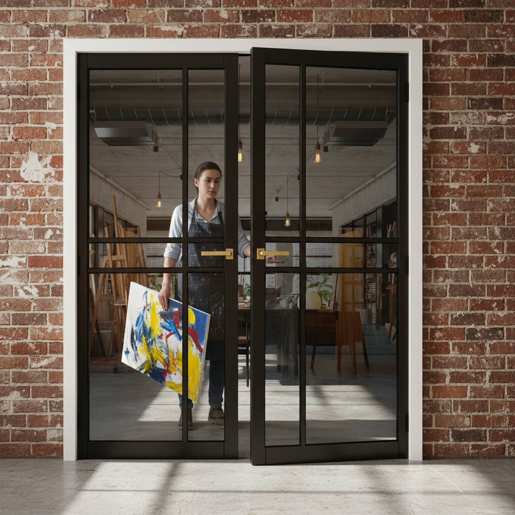 Premium Tinted Glazed Industrial Style Door Pair - Minimalistic Design, Solid Core, Ready for Installation