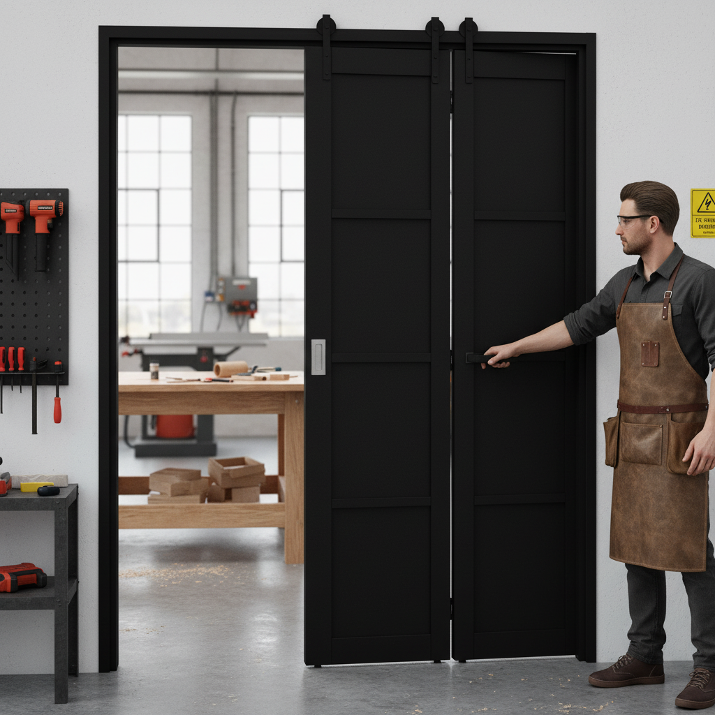 Premium Industrial Studio 4 Panel Solid Bi-fold Door - Fully Finished in Jet Black for Modern Interiors