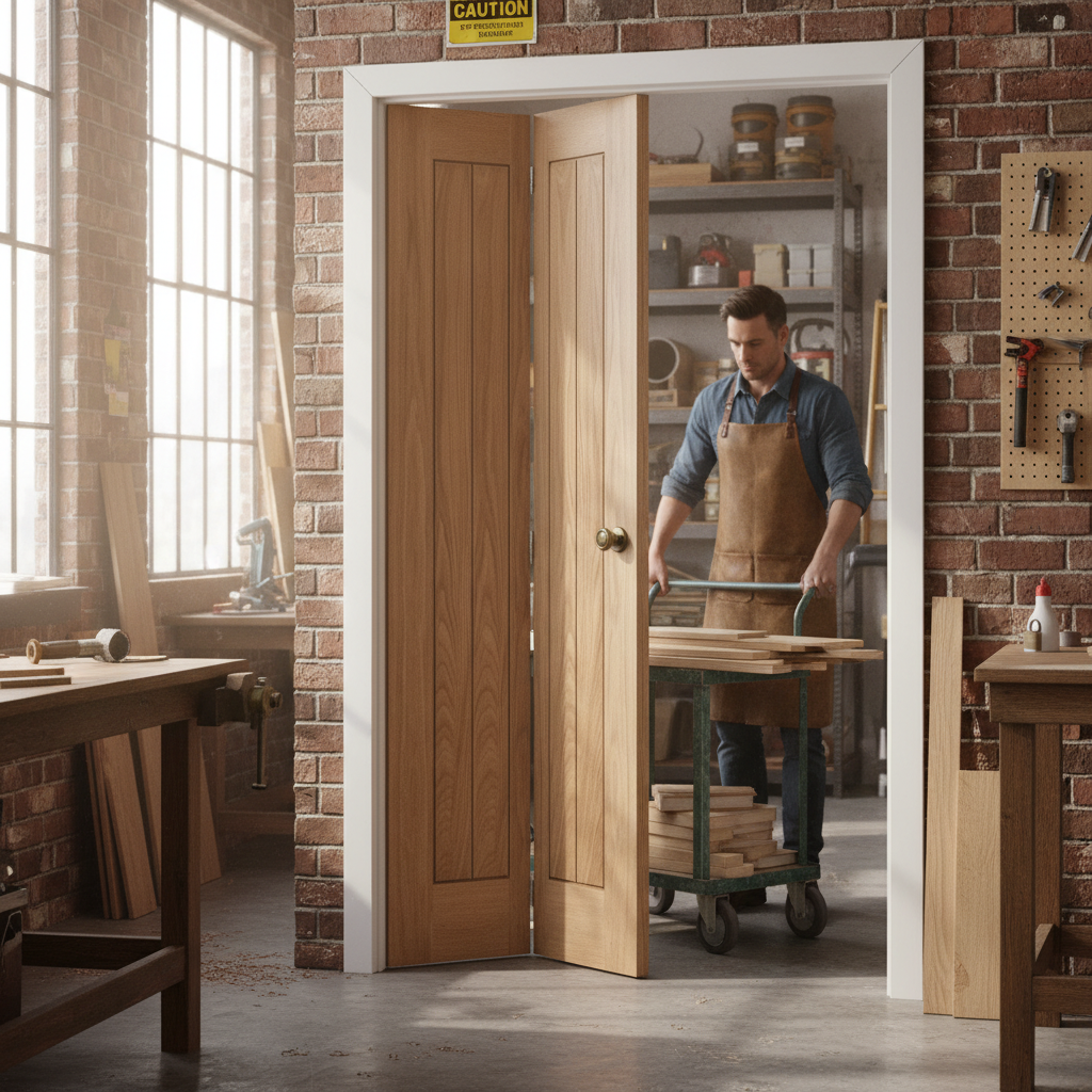 Premium Unfinished Internal Bi-Fold Door with Solid Core Construction, Customizable Oak Veneer for Space Maximization