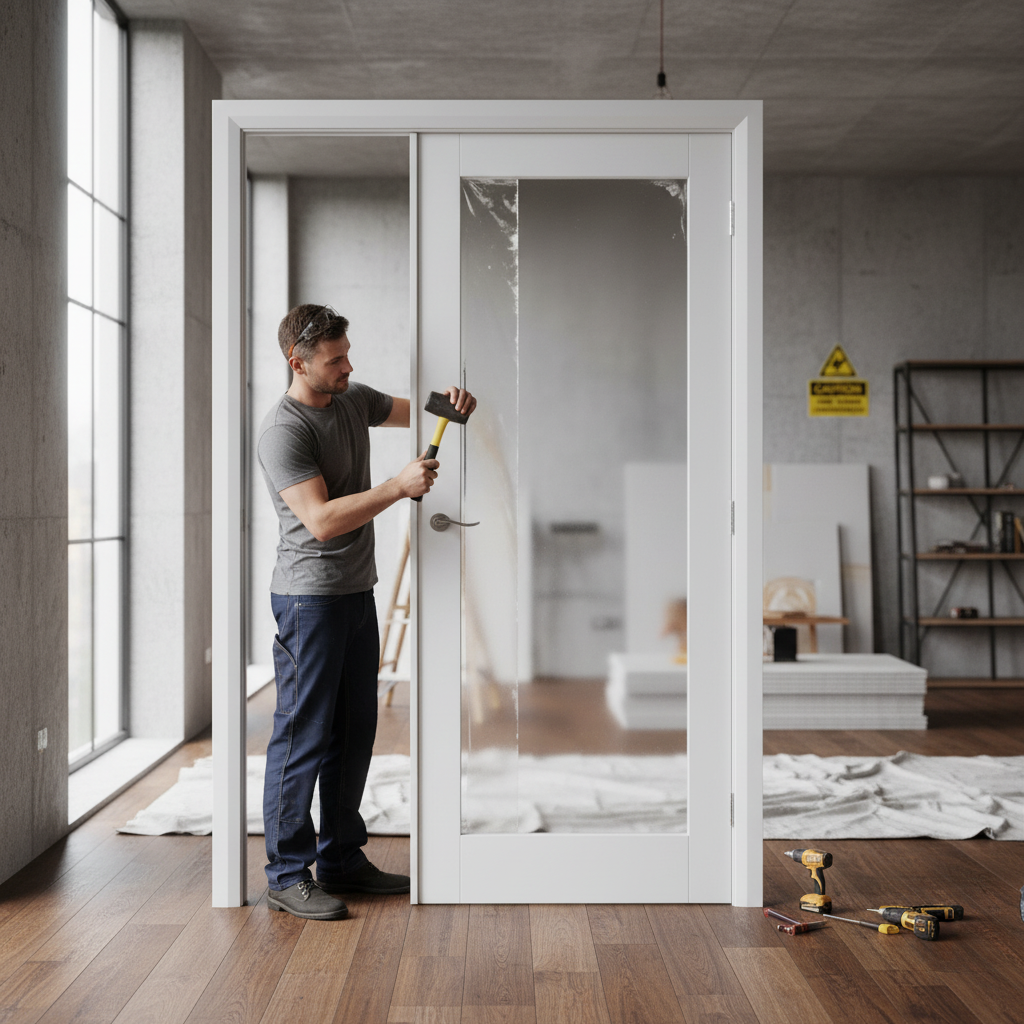 Premium Customisable Internal Door with Clear Toughened Glass Panel - Stylish White Primed Finish for Modern Interiors