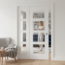 Premium White Room Divider with 4 Clear Glass Panels and Matching Demi Panel - Customizable Sizes Available