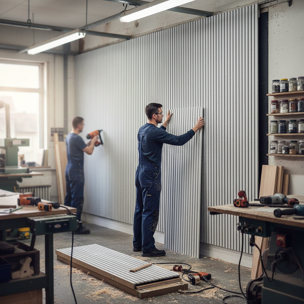 Premium Light Grey Acoustic Wall Panelling with 9mm Sound-Absorbing Felt Lining for Modern Interiors