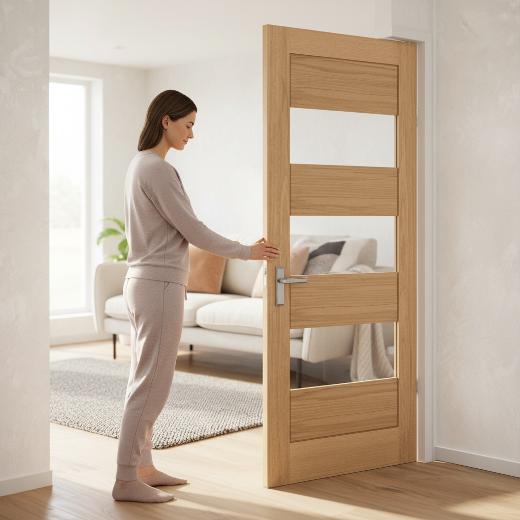 Premium Internal 4 Panel Horizontal Door with Clear Glass Panes - High-Quality Oak Construction for Modern Interiors