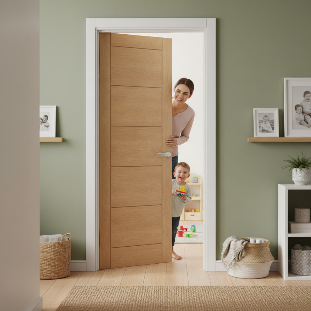 Unfinished Oak Internal Ladder Door with Customizable Design