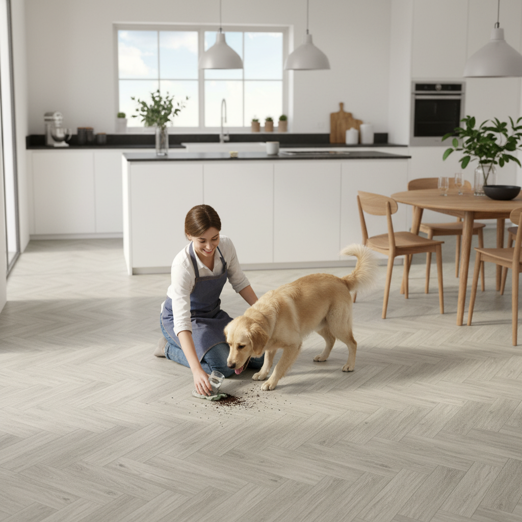Premium Water-Resistant 8mm Matt Laminate Flooring with Herringbone Design for Modern Homes