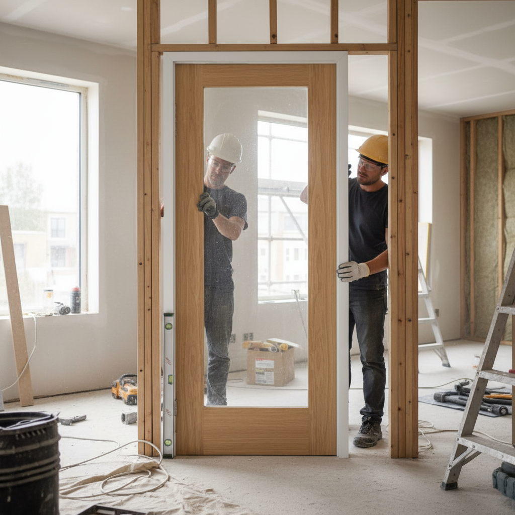 Internal Oak Door with Clear Glass Pane - Unfinished Design