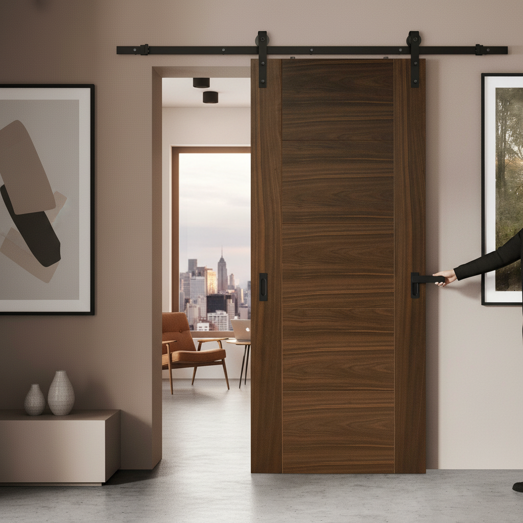 Fully Finished Milano Sliding Door with Black Steel Track...