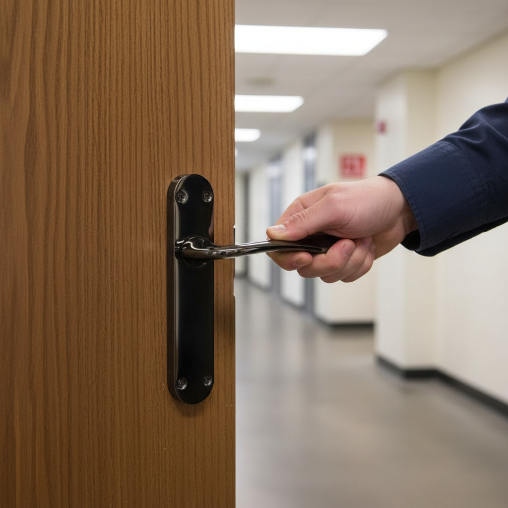 Fire Door Handle Set with Black Nickel Lever on Backplate