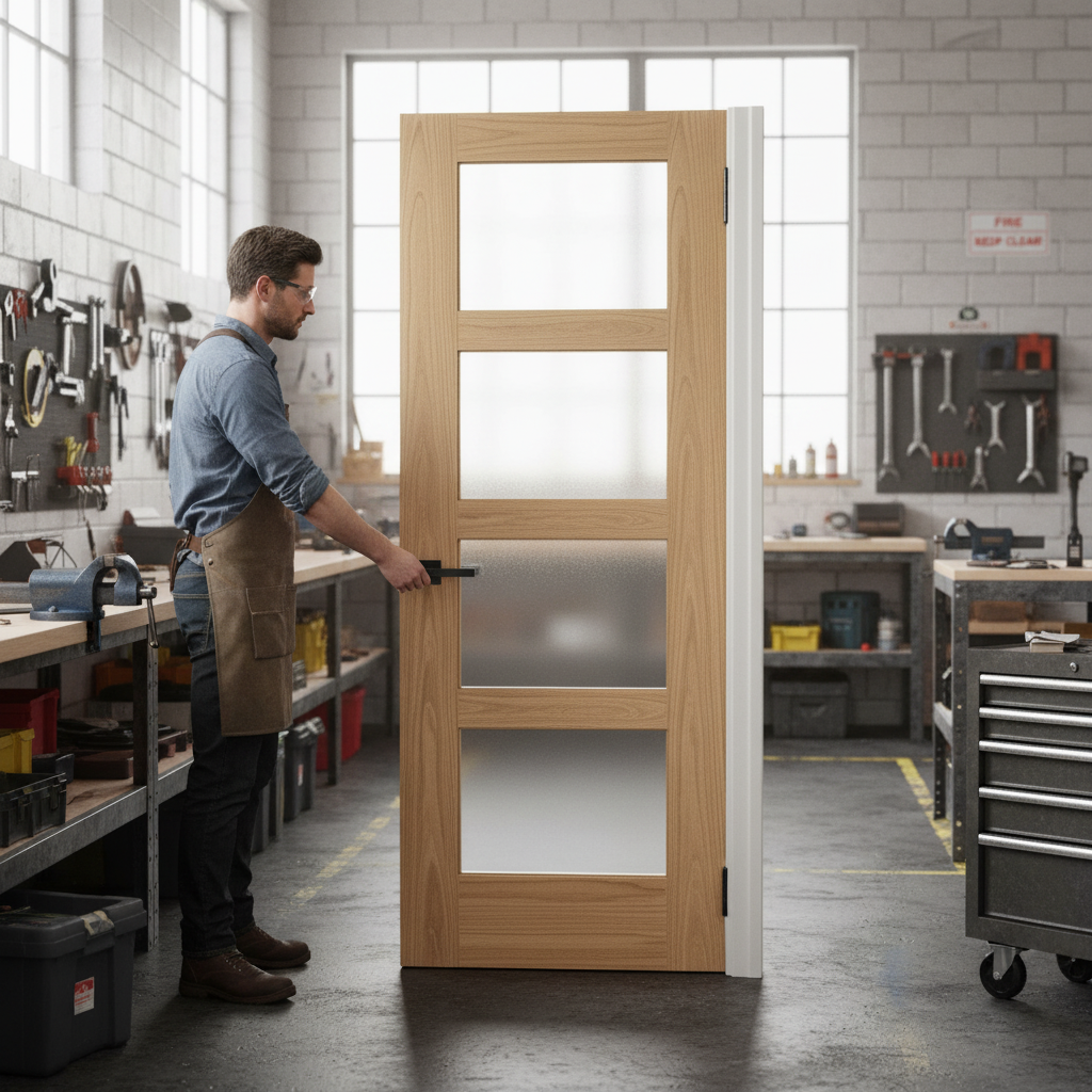 Premium Fully Finished Shaker 4 Light Obscure Glass FD30 Fire Door - Custom Made for Perfect Fit