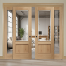 Premium Oak Glazed Room Divider with Fixed Side Panels and Sliding Hardware for Space Saving