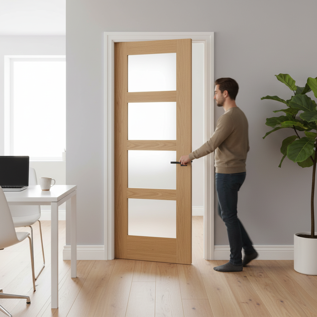 Internal Unfinished Shaker Door with 4 Light Obscure Glas...