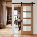Unfinished Oak Sliding Door Set with 4 Light Clear Glass ...