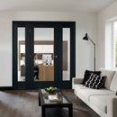 Premium Clear Glazed Brushed Black Oak Room Divider with Demi Panels - Customizable Size Options for Elegant Space Separation