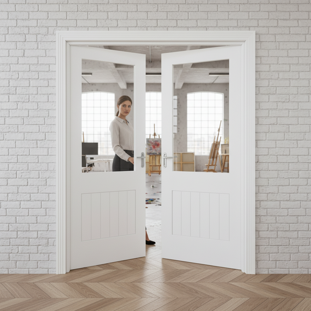 Internal Cottage Style Pair Door with Clear Glass Panel