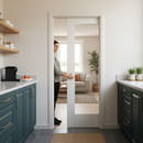 White Primed Internal Pocket Door Set with Clear Glass Pa...