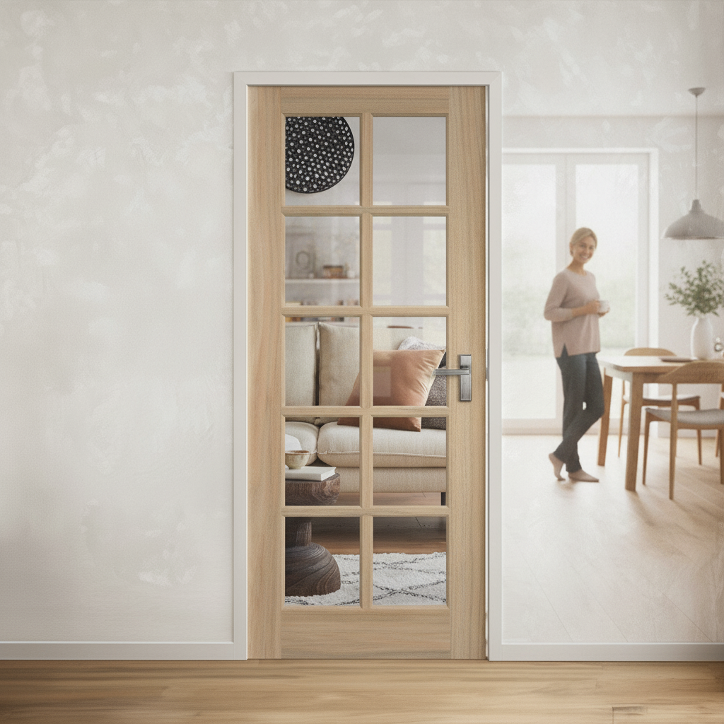 Premium Unfinished Internal Door with 10 Clear Glass Panels for Natural Light and Custom Finishing