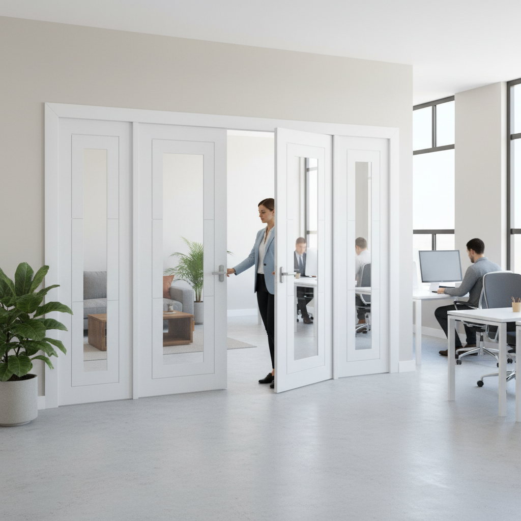 Internal Clear Glass Sidelight Room Divider Set with Whit...
