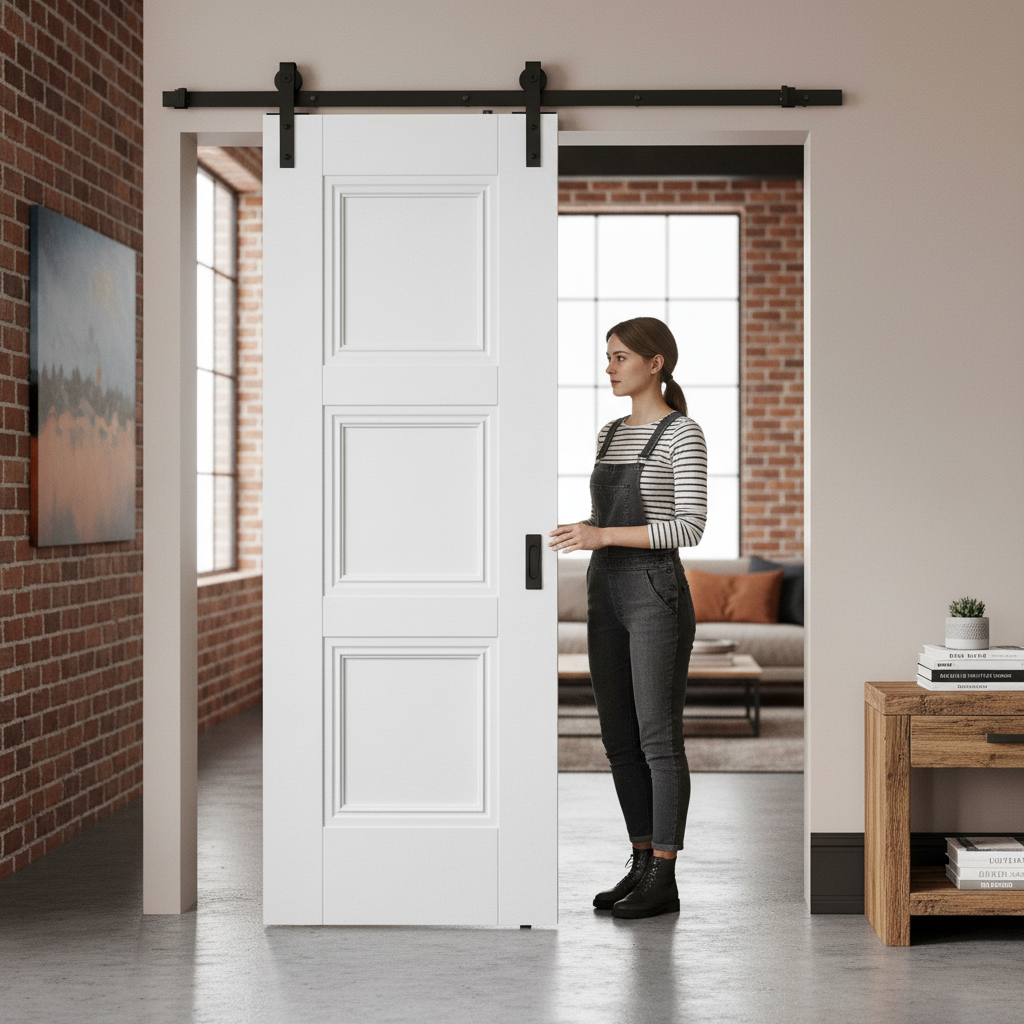 Internal Primed Elegance Sliding Door with Black Top Moun...