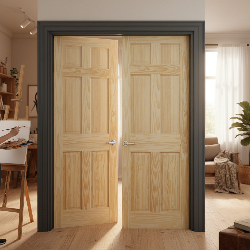 Unfinished Clear Pine 6 Panel Pair Door Set