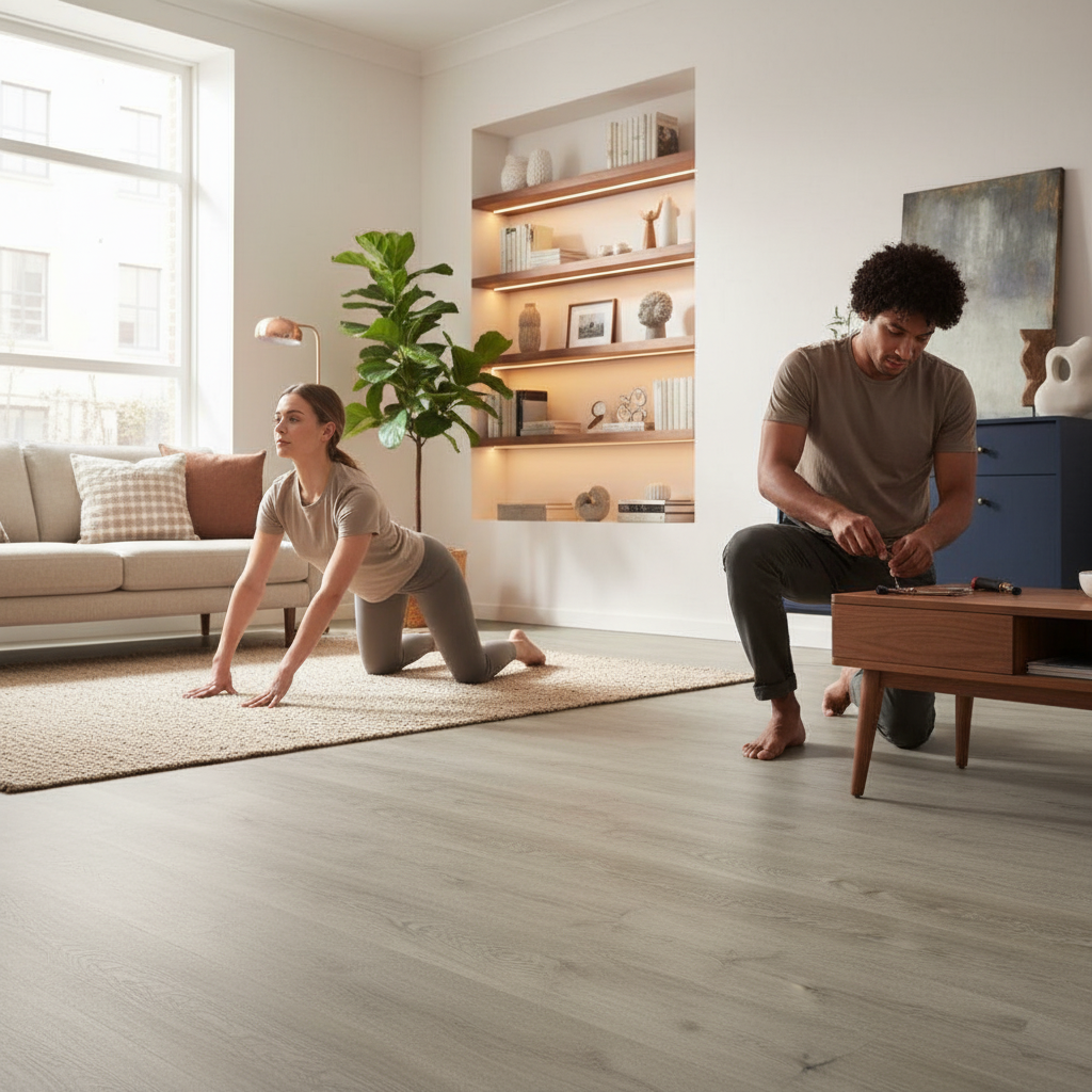 Premium Lifestyle SPC 5mm Rigid Core Vinyl Flooring with Waterproof Surface and Built-in Underlay for Moisture Protection