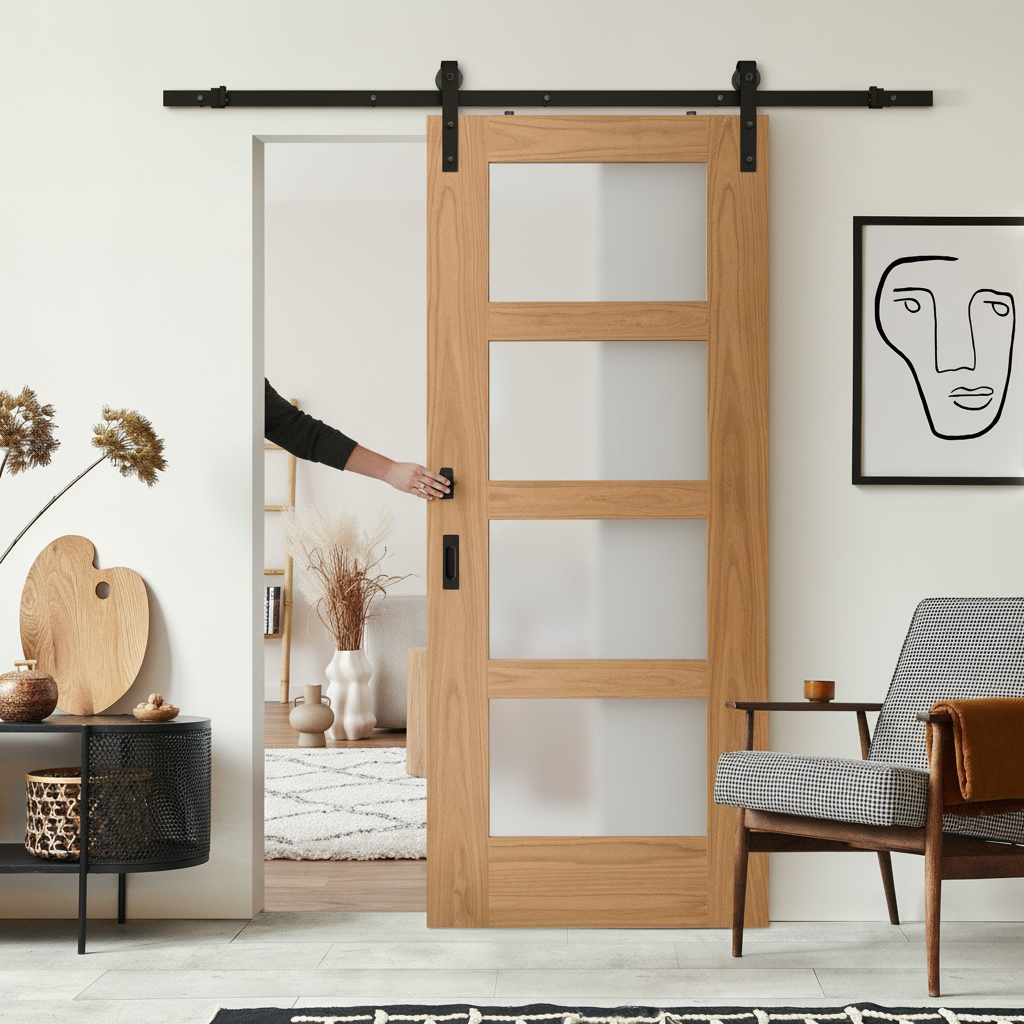Internal Unfinished Shaker Sliding Door Set with 4 Light ...