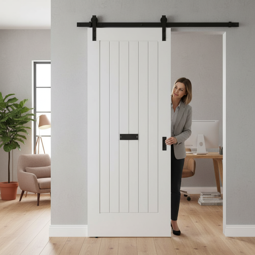 Internal Cottage 1 Panel Sliding Door with Black Steel Tr...