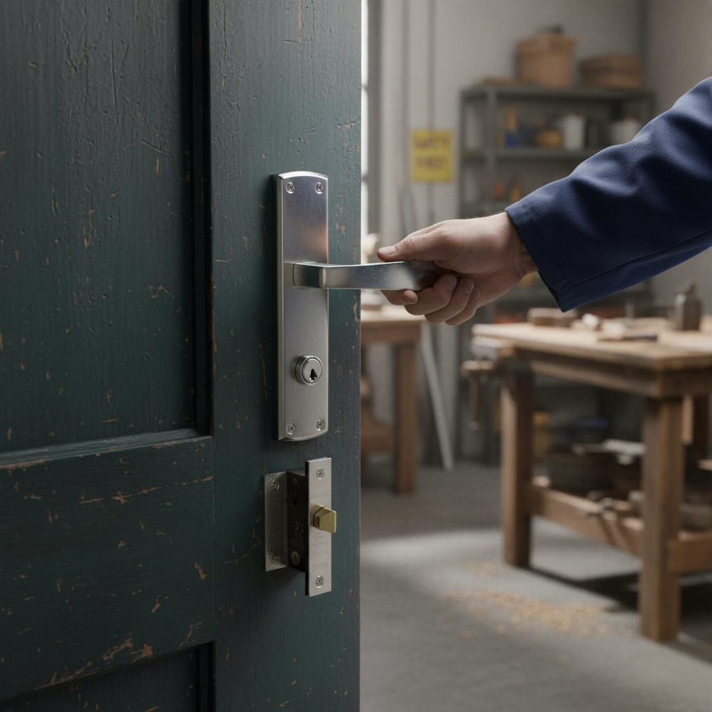 Lever and Lock on Backplate Bathroom Door Handle Set - Du...