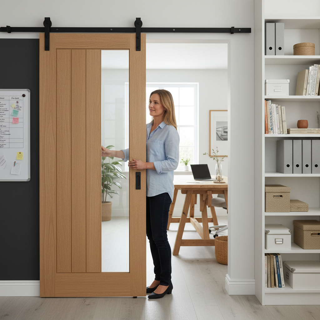 Unfinished Oak Internal Sliding Door with Clear Offset Gl...