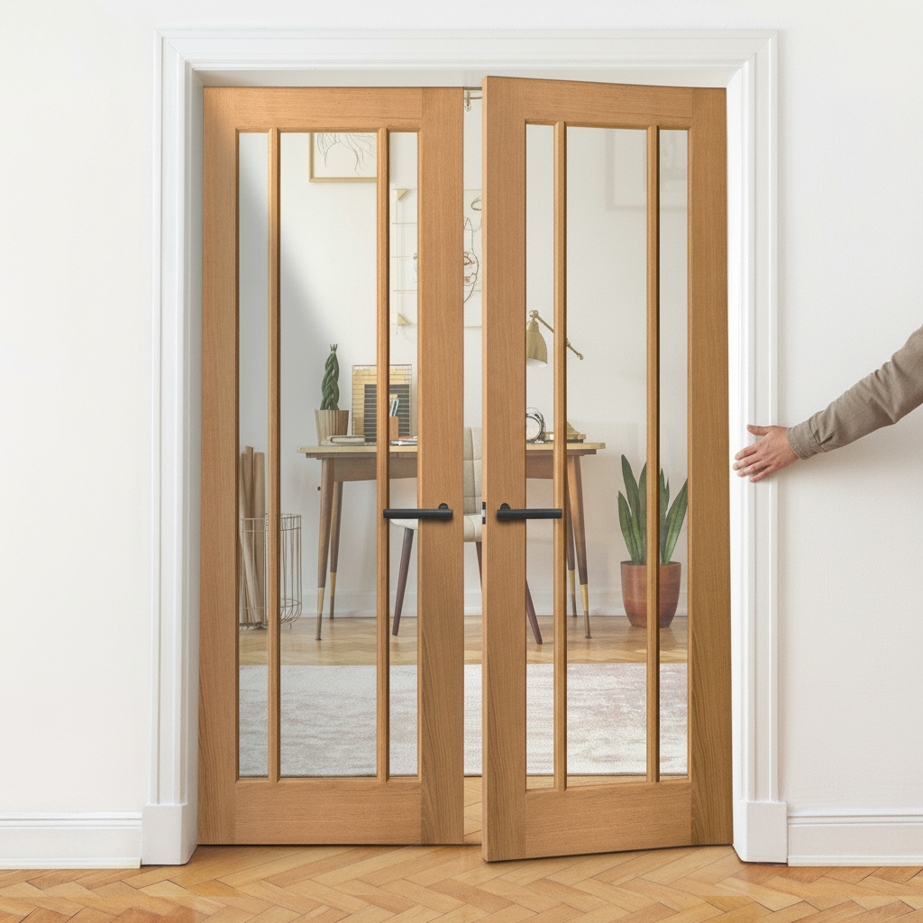 Internal Unfinished Oak Toledo 3 Light Glazed Pair Door Set