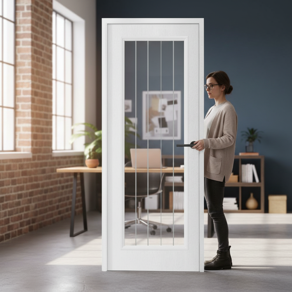 Premium Internal White Textured Cottage Door with Clear Obscure Glass Pane - Solid Core Design for Stylish Interiors