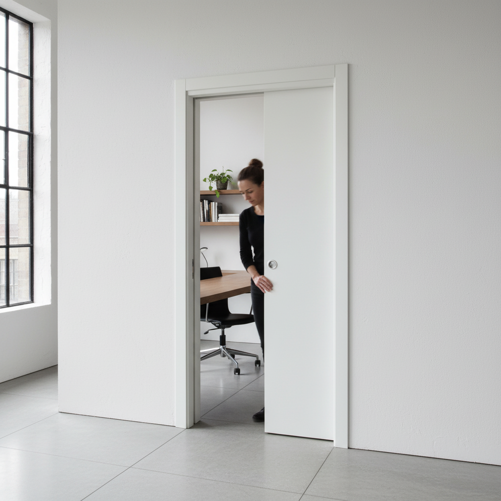 White Single Pocket Door System