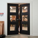 Internal Black Primed 3 Light Clear Glass Pair Door