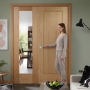 Premium Oak Pattern 10 Single Solid Door Room Divider with Clear Glass Side Panel and Universal Frame - Customizable Sizes