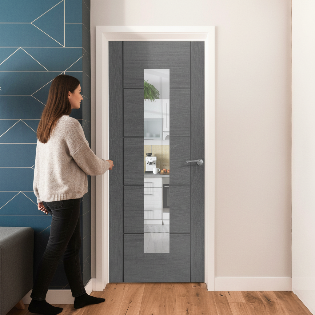 Internal Fully Finished Clear Glass Door with Ash Grey Frame