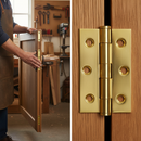 75mm Button Tipped Hinge Pair | Polished Electro Brass Finish | Steel Frame