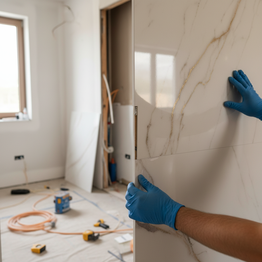 Beige PVC Gloss Waterproof Wall Panelling - Durable
