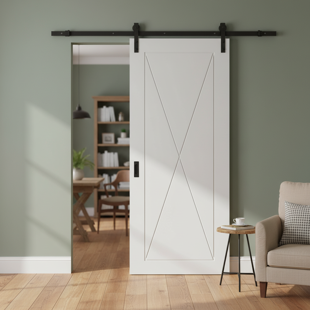 White Primed Internal Sliding Door with Clear Glass Panels
